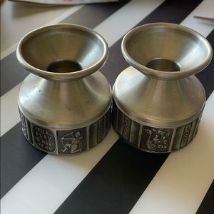 Konge tinn H-S Viking candlestick holders Norway